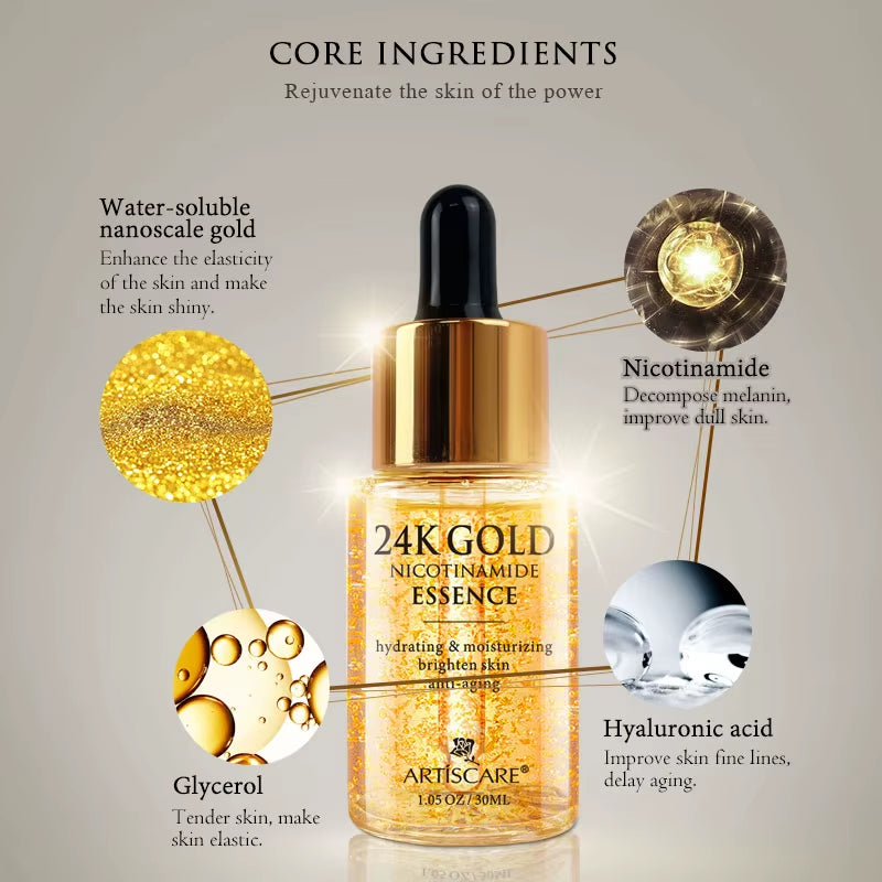 24K Gold Skin Care 3Pcs/Set for Moisturizing Dark Circles Serum Face Essence Nourishing Skin Care Products